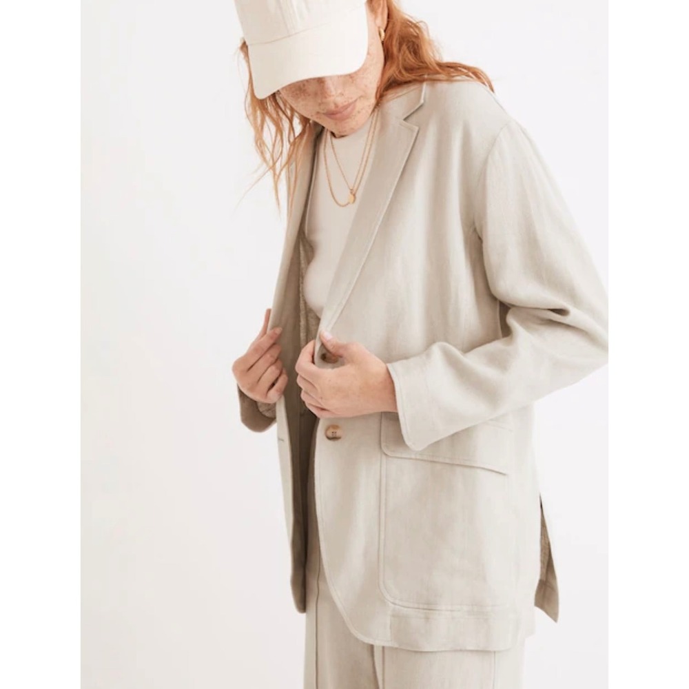 Madewell Women's Breezewoven Larsen Blazer Ashen Sage Size Small Linen Office